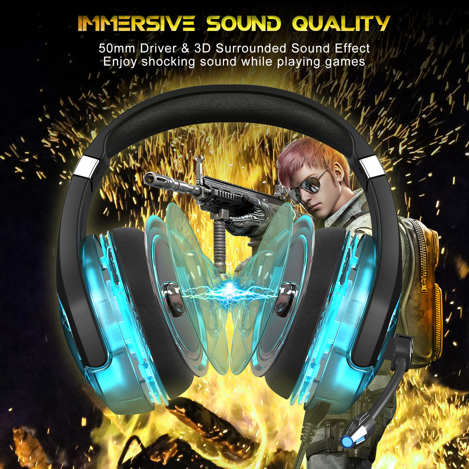 50mm 2.4g 2.2kohm Premium Gaming Headset 7.1 Surround Sound