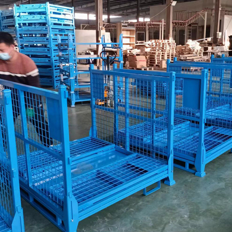 Heavy Duty Collapsible Folding Stackable Metal Pallet Box Warehouse Storage Cage