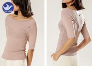 Wholesale Cross Neck And Boat Neck Womens Knit Pullover Sweater Half Sleeves Pink from china suppliers