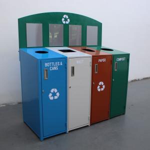 Wholesale Outdoor Steel Recycling 4 Compartment Trash Can With Galvanized Steel Liner Metal Recycling Bins from china suppliers