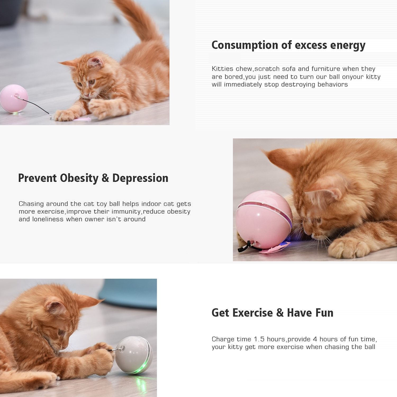 Pet Cat Toy BallBlue USB Smart LED Light Rechargeable Interactive Automatic Rolling