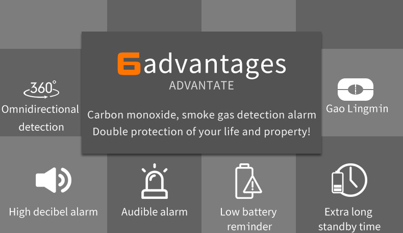 Indoor Security CO Gas Detector Electrochemical Sensor 1.5V*3 AA Battery