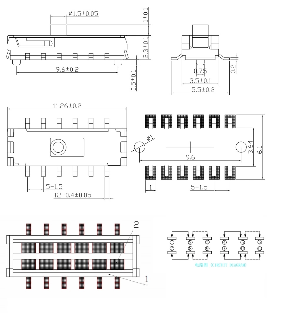 Slide Switch ,SMD 12 Pin Horizontal side Sliding Switch,2P2T Interruptor On-Off Push Tact Switch, Mini Toggle Switch
