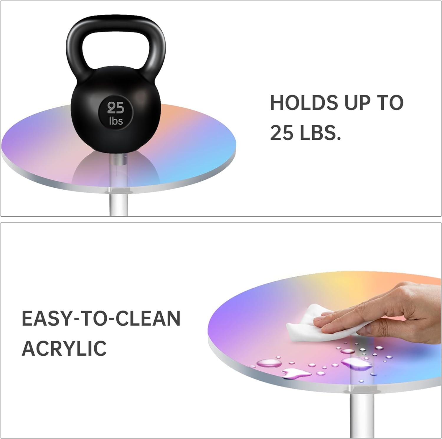 Knock Down Design Acrylic Tea Table Rainbow Dazzling Color Acrylic Round Table