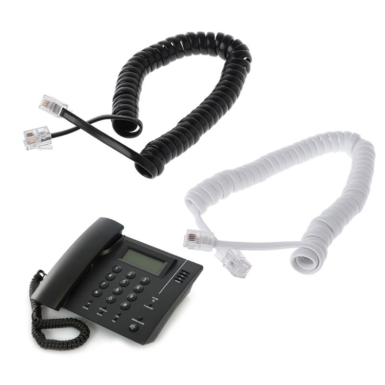 OEM Coiled Spring 1m 2m 3m RJ9 4P4C RJ11 Black White Spiral Flat Cat3 ADSL Telephone Cable