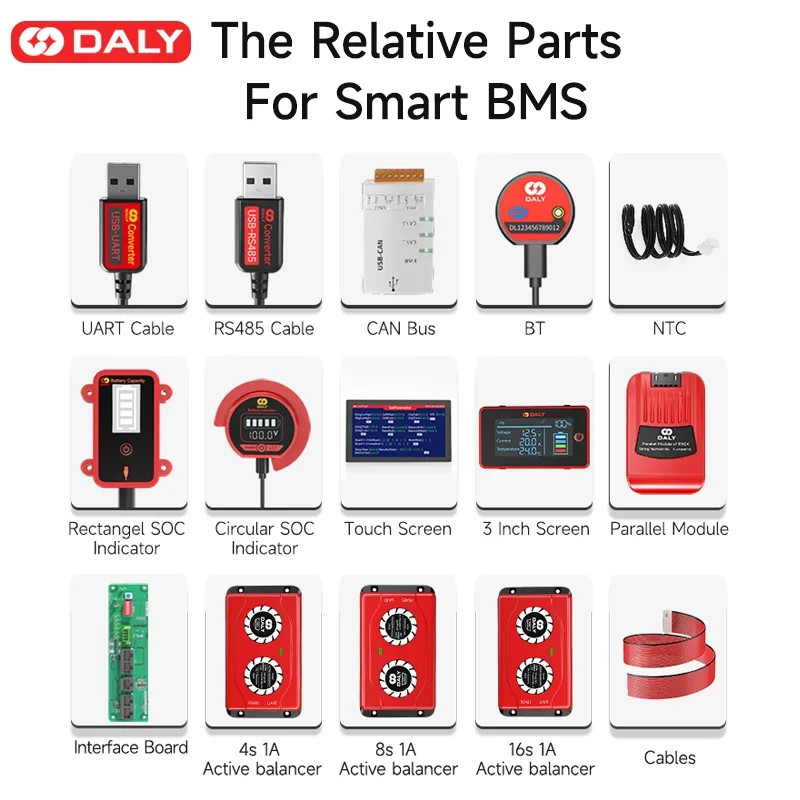 Daly Smart BMS LiFePo4 4S 12V 24S 72V 48V 16S 40A 60A 100A 150A 200A 250A Li-Ion BMS 7S 13S 14S 48V For Power Banks