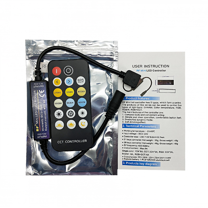 DC Dual Color Temperature LED Controller Dimmer With 17 Key Wireless RF Remote Control