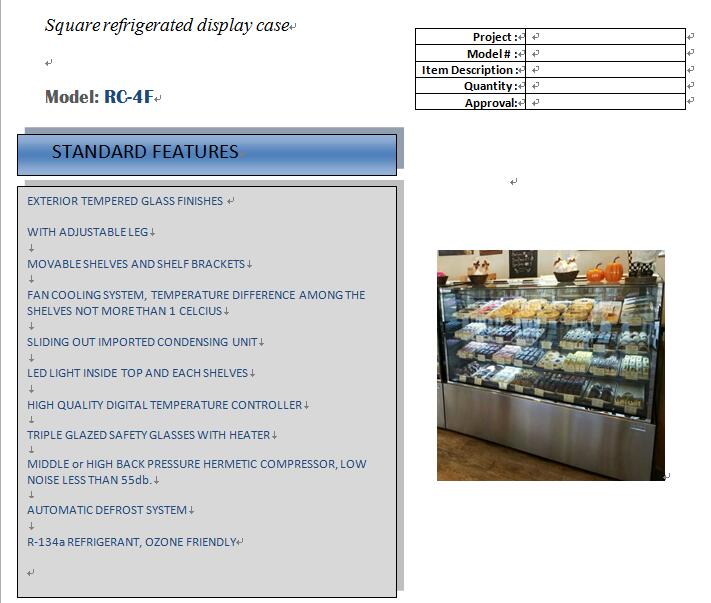 13.7 CU.FT Cake Showcase Display Chiller 1200*680*1200mm For Bakery Shop