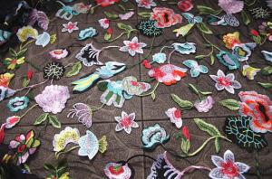 Wholesale Multi Colored Lace Fabric With Embroidered Florals , Heavy Embroidered Lace Cloth from china suppliers