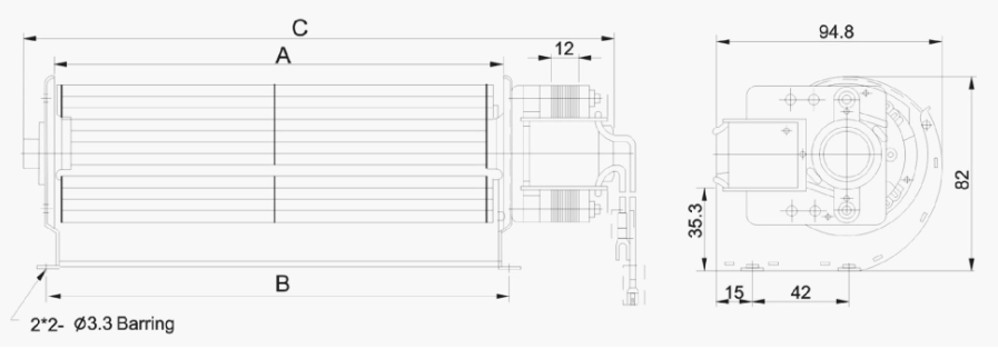 260 * 95 * 82mm ac cross flow fan industry ventilation fan tangential blower fan MX60180CUM