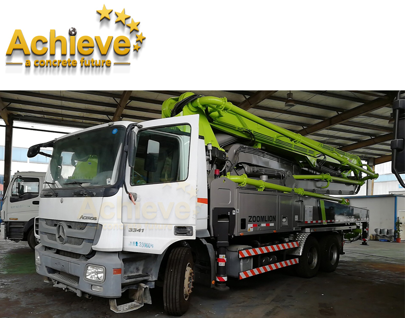 47M Used ZOOMLION Concrete Pump Boom Benz Chassis Concrete Mixer Truck