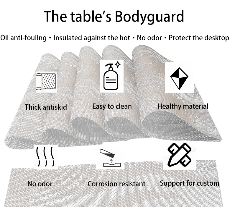 Customized Logo Acceptable Square Plastic Washable PVC Placemats for Table Decoration