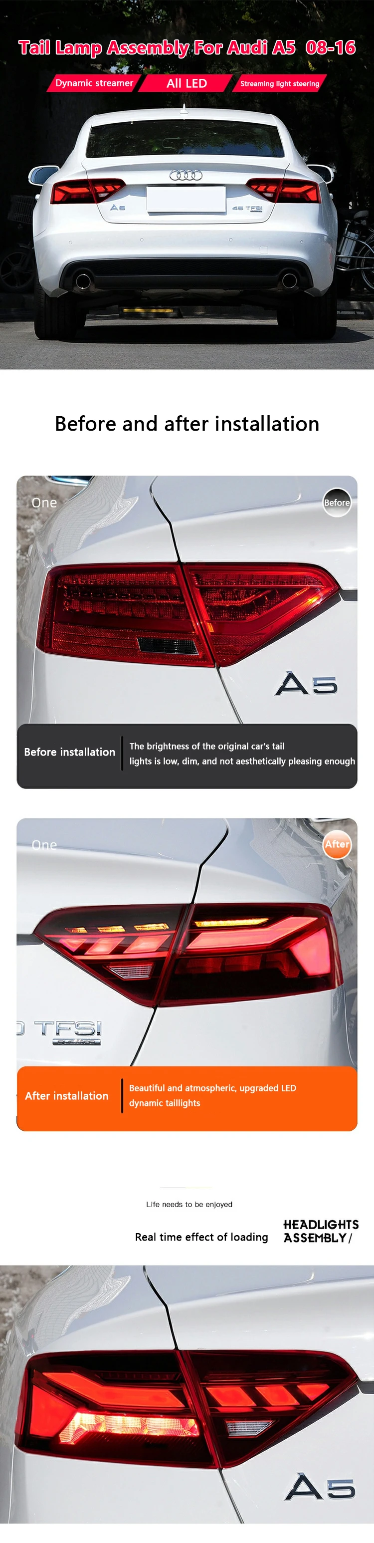 Tail Lamp Assembly For Audi A5 08-16 S5 Dynamic Led Running Light Running Water Tail Light Brake