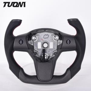 Wholesale Model S Black Stripe Tesla Carbon Fiber Steering Wheel Flat Bottom Suede Leather from china suppliers