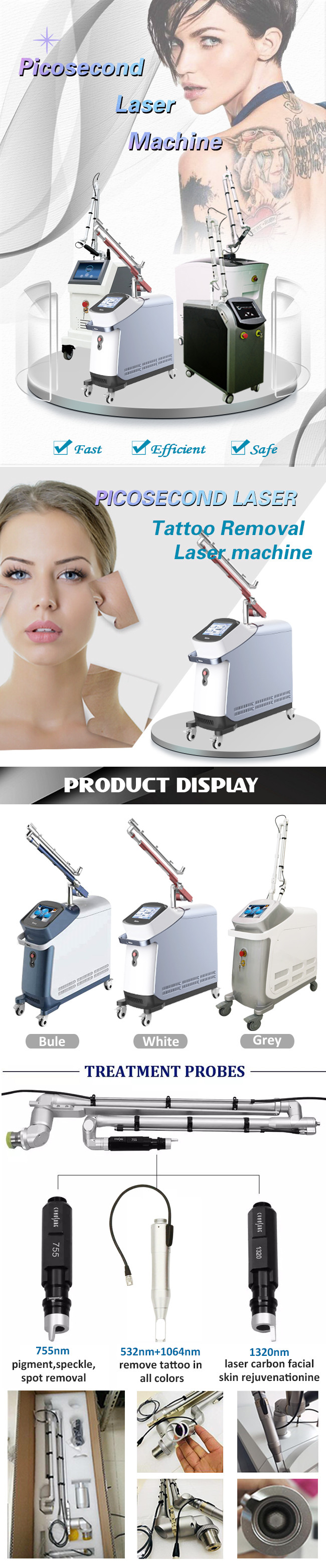 Commercial 755 Picosecond Laser Machine Tattooslaser Beauty Machine 755
