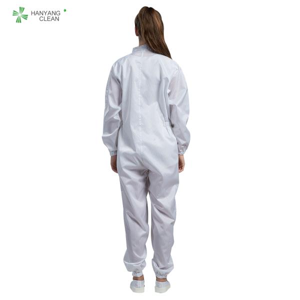 ESD cleanroom Anti static coverall white color dust-free with pen pocket conductive fiber