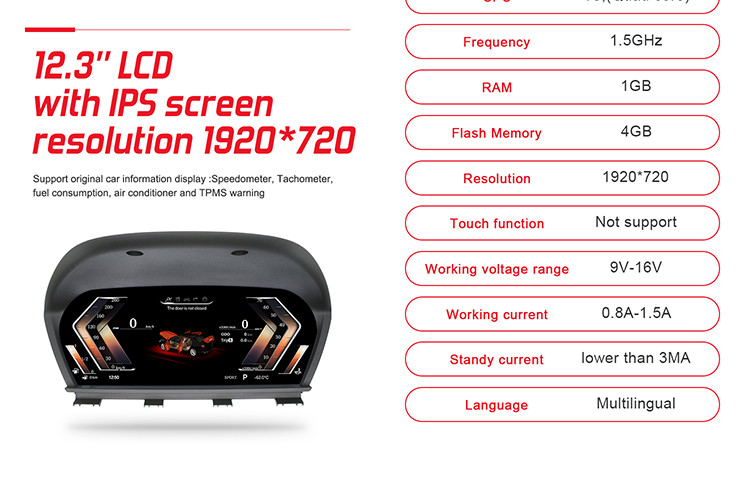 Digital Dash Cluster For BMW X1 Car Speedometer 12.3inch IPS With Resolution 1920*720 Plug And Play