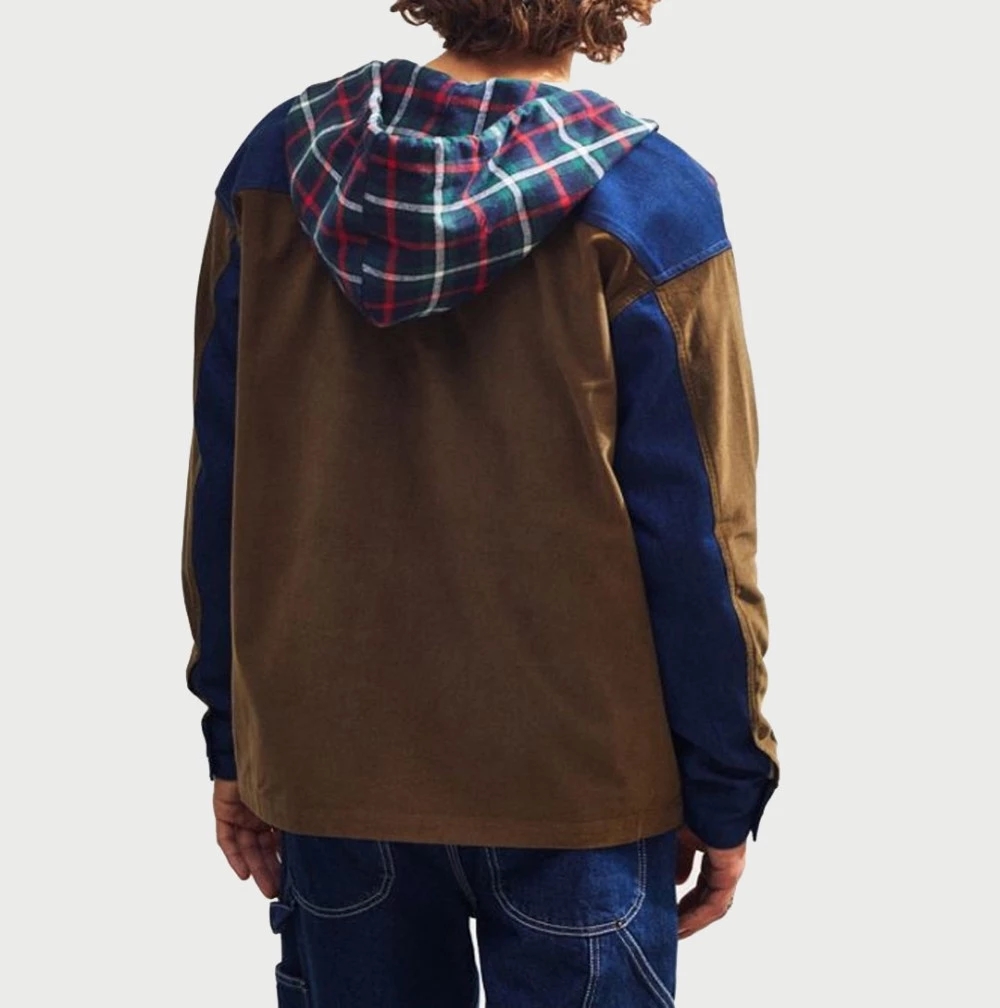 100% Cotton Mens Fashion Casual Shirts Full Sleeve With Blocked Hooded