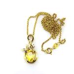 18K Yellow Gold Plated Silver 7mmx9mm Oval Yellow Citrine Cubic Zircon Pendant