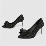 ZM035 9871-2 Plaid New Pointed Bowknot Diamond Ladies High-Heeled Shoes
