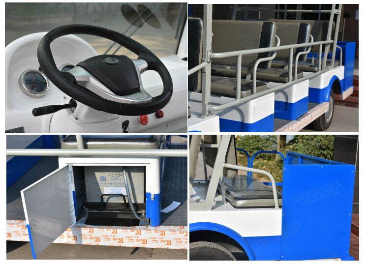 Mini Bus 72V 7.5KW Electric Shuttle Bus 14 Passengers Open Top City Sightseeing Bus