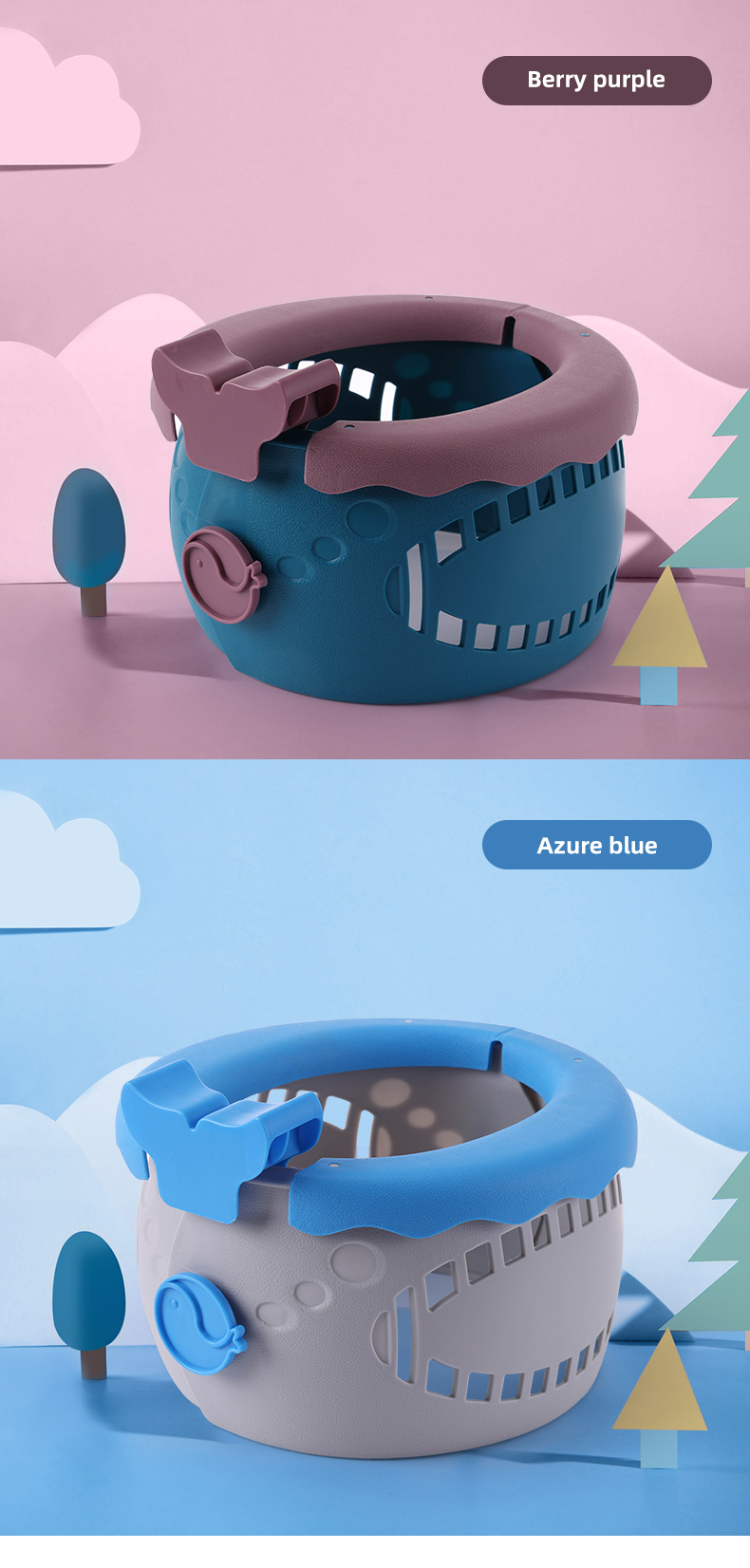 Solid Serenity Blue Sakura Pink Baby Toilet Potty Seat in PP TPE Bulk Packing 24pcs/Carton