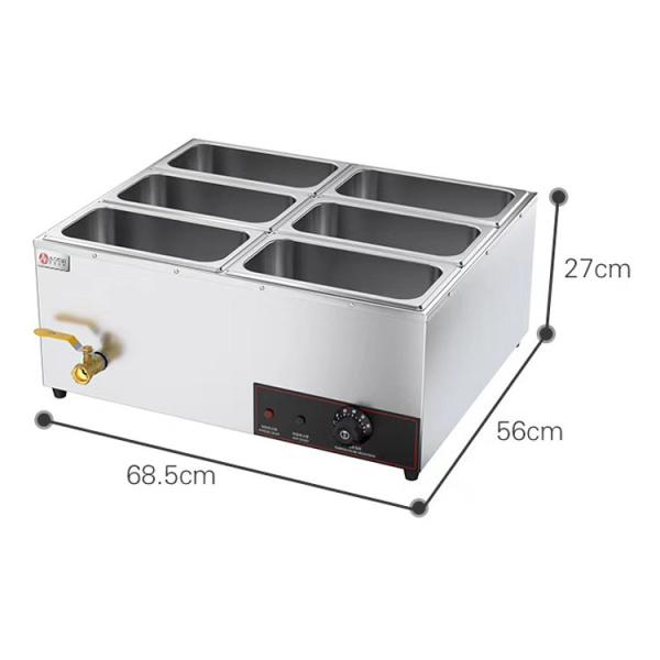 Stainless Steel 6-Pan Electric Bain Marie Buffet Warmer for Food Service