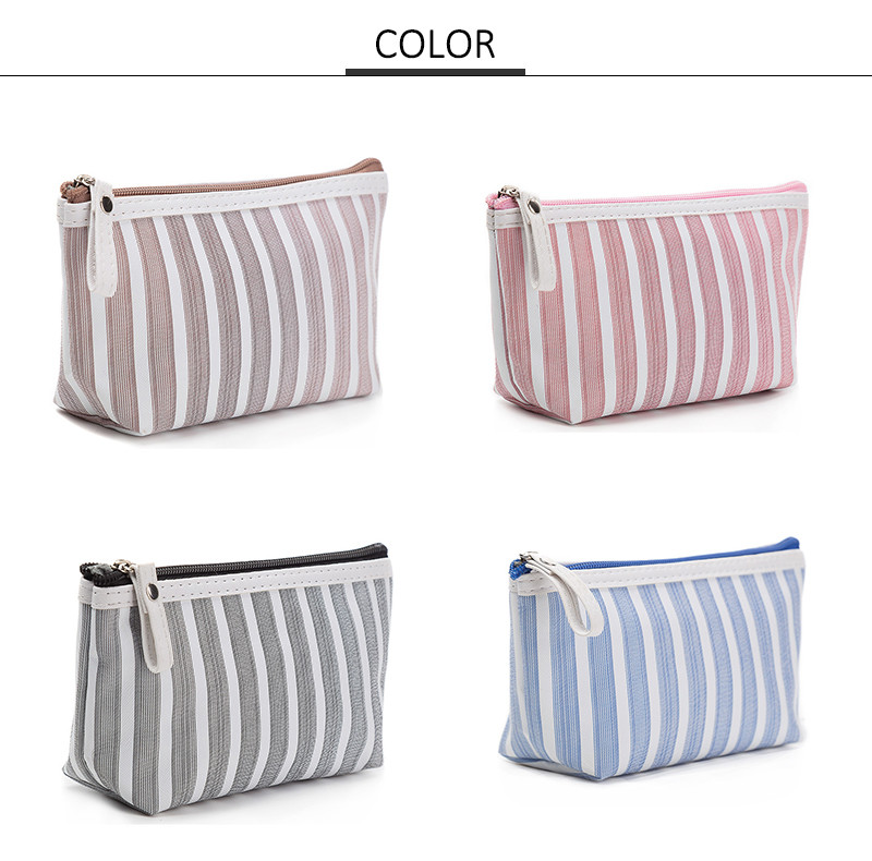 Plain Stripe Cotton Canvas Cosmetic Makeup Bag