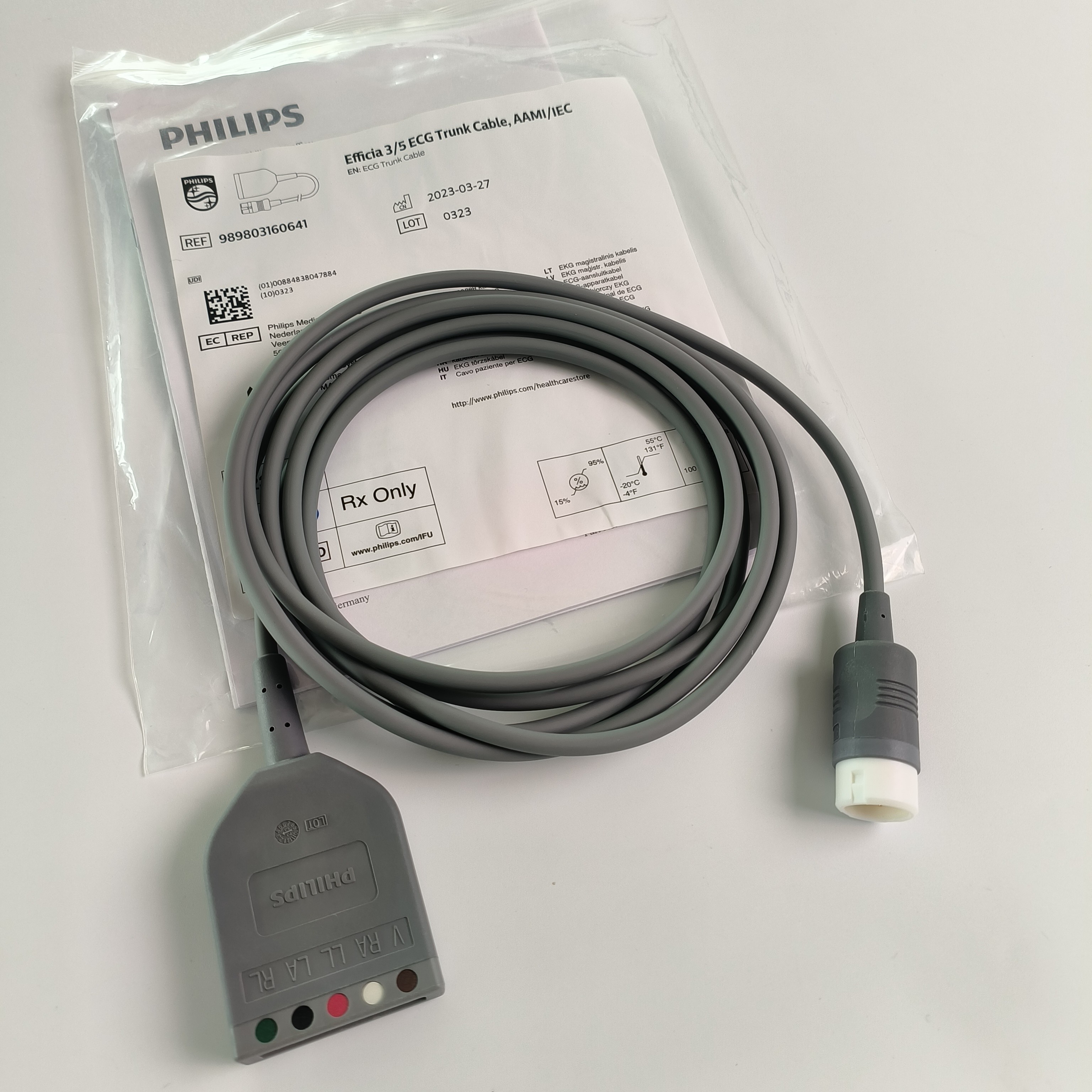 PHILIP Original Efficia 3/5 ECG Trunk Cable, AAMI/IEC. REF: 989803160641