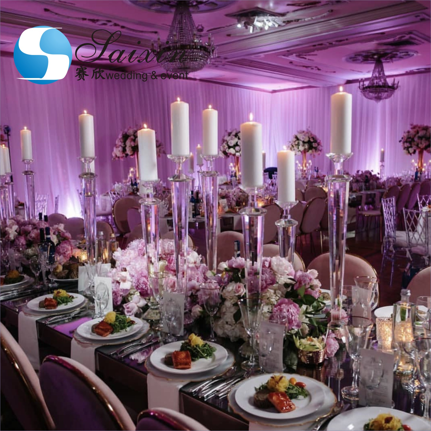 Hot sale 3 piece in set crystal pillar candle holders for home wedding centerpieces