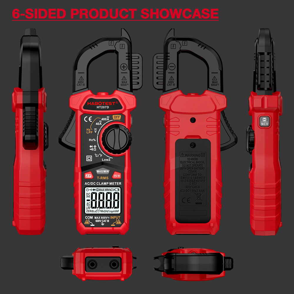 HT207 AC DC Digital Clamp Meter Multimeter Pinza Amperimetrica True RMSTrue RMS NCV Voltage Inrush Current Tester
