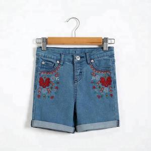 Wholesale Flower Embroidery Girls Denim Shorts Knee Length With Adjustable Size Waist from china suppliers