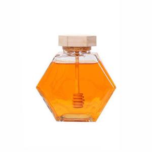 Wholesale Wooden Lid 12 Oz 13.4oz Hexagon Glass Honey Jar Transparent from china suppliers