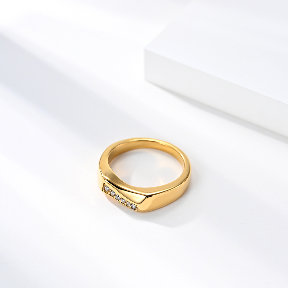 Gold Plated 316 Stainless Steel Ring Jewelry Men Stainless Steel Diamond Ring