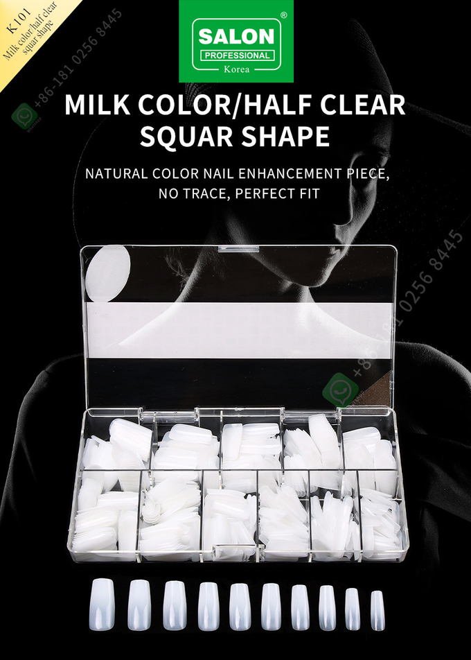 Customized Luxury Design Full Cover Artificial Nail Tips Press On Nails Milk Color Square Fake Nails