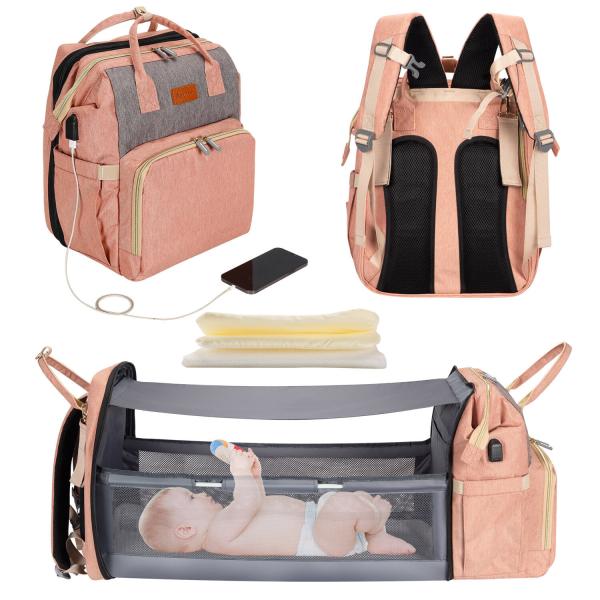5 In 1 Diaper Bag Backpack Portable Crib Mummy Bag Bed Waterproof Travel Bag