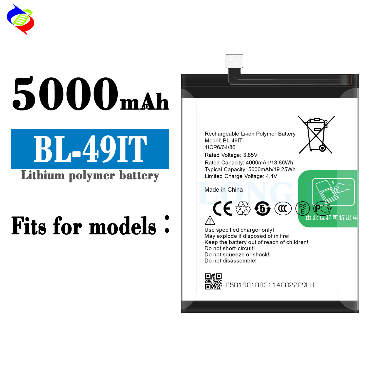 High Capacity 5000mAh Li-polymer Battery for Tecno BL-49IT Mobile Phone Replacement