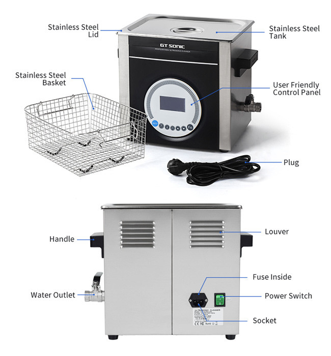 Super Low Noise Ultrasonic Parts Cleaners , Industrial Ultrasonic Bath 10L 200w For Lab