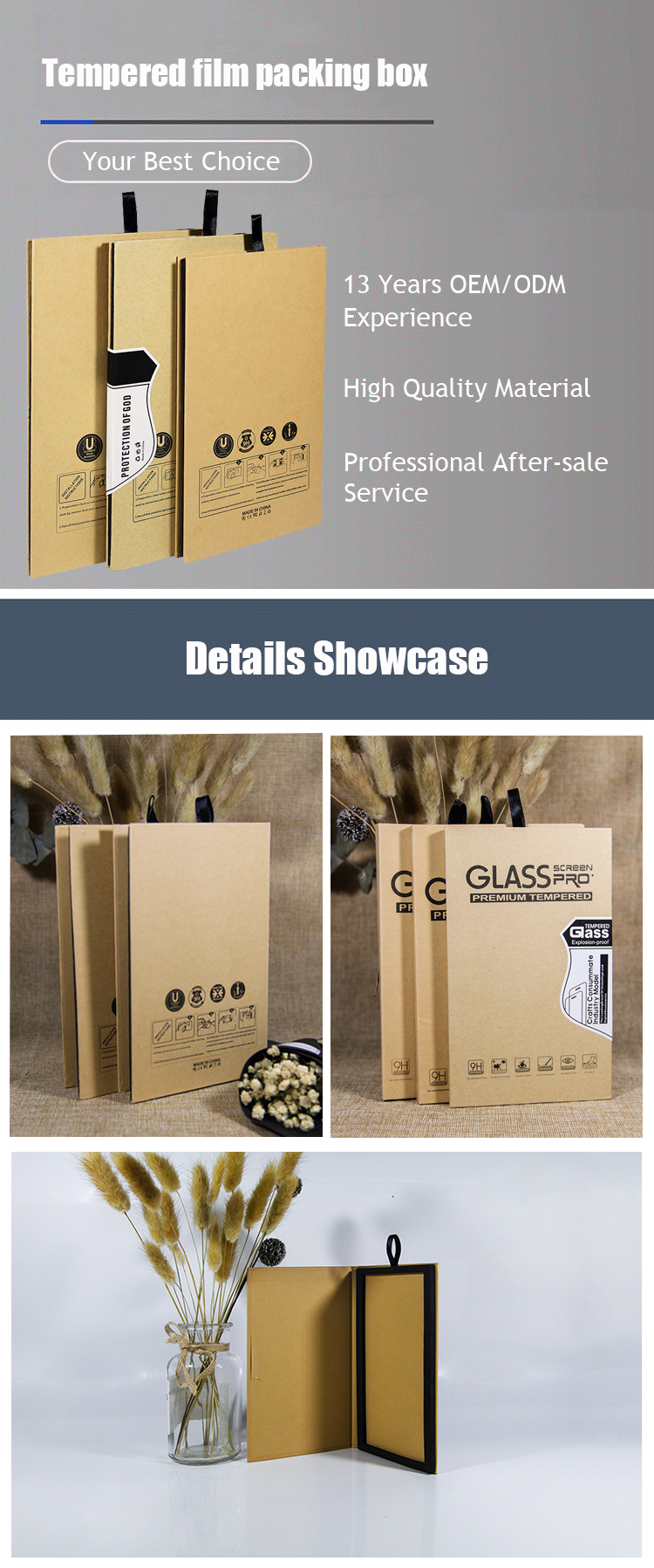 OEM Cell Phone Screen Protector Packaging Boxes Tempered Glass Packing Box