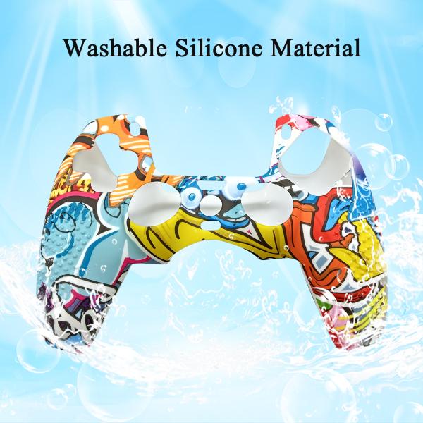 Water-Transfer Print Graffiti Pattern Silicone Protective Case For PS5 Anti-Slip Texture