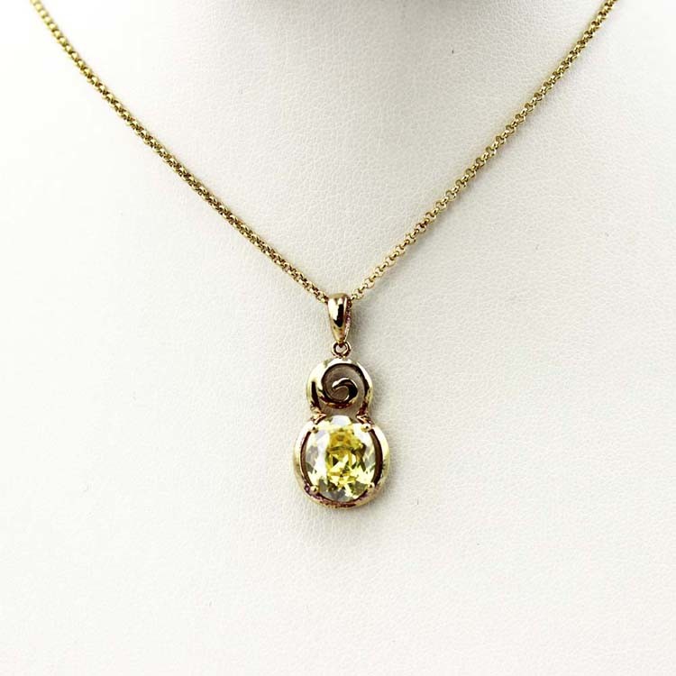 18k Yellow Gold Plated Silver Jewelry Yellow Citrine Cubic Zircon Pendant(PSJ0414)