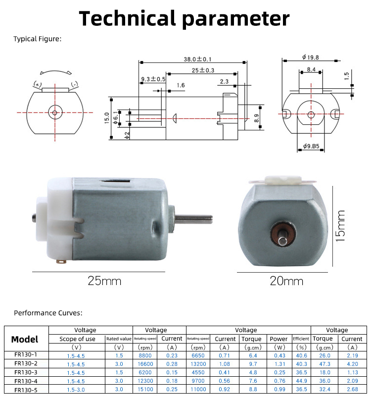 Faradyi Customized 3V High Torque High Speed 130 DC Motor Intelligent Rc Hobby for Diy Mini Fan