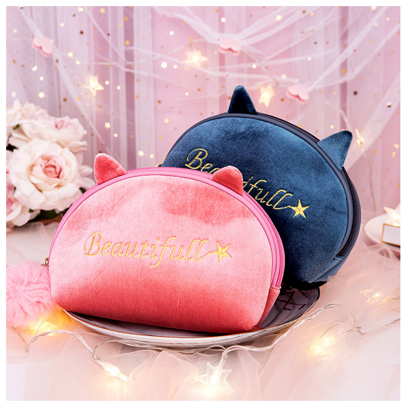 Half Moon Shape Embroidery Velvet Travel Organizer Bag