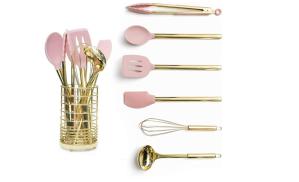 Wholesale Gold &amp; Pink silicone kitchen utensil sets ,Gold Utensil Holder from china suppliers