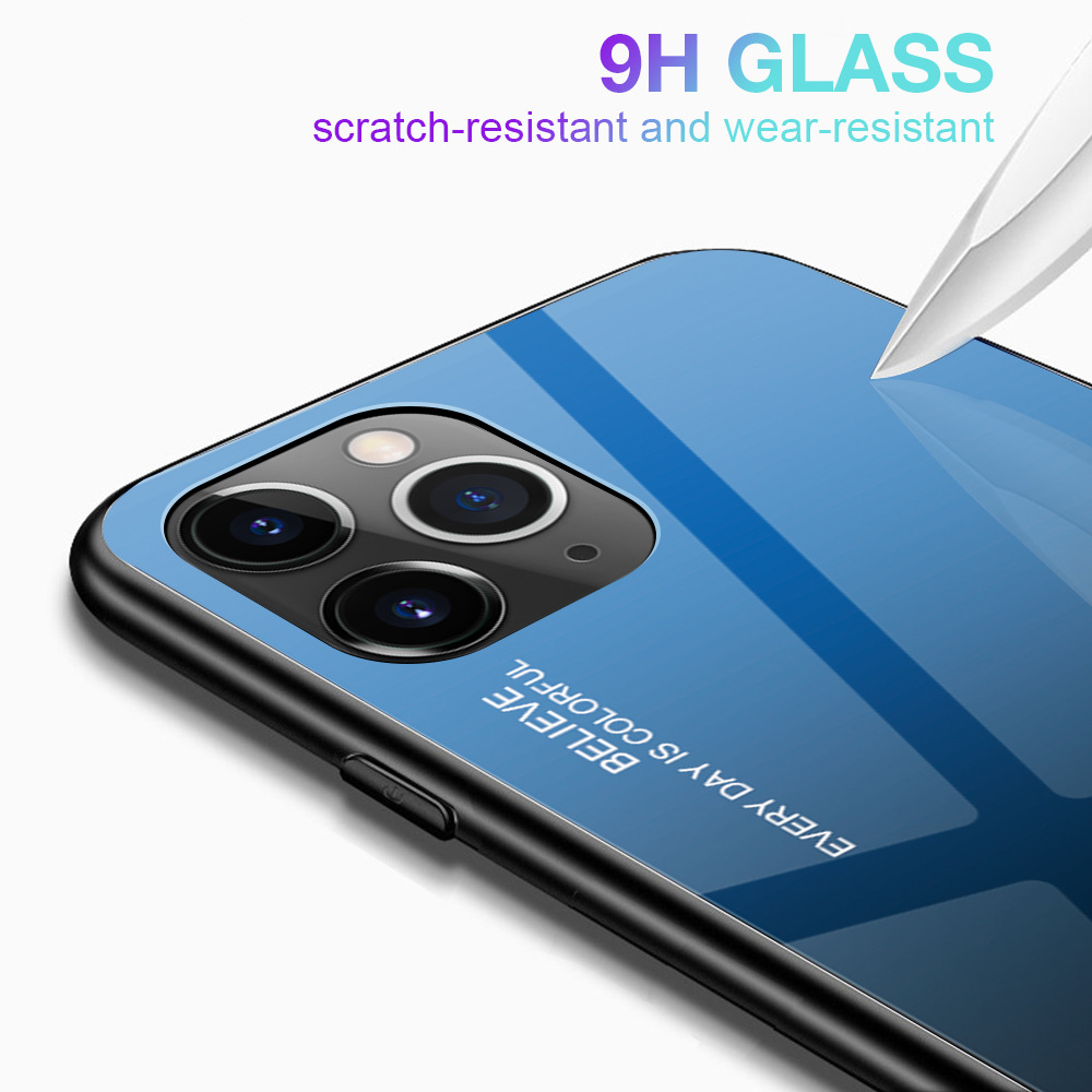 7 Colors Gradient Shockproof Tempered Glass Phone Case For IPhone 11 No Special Craft