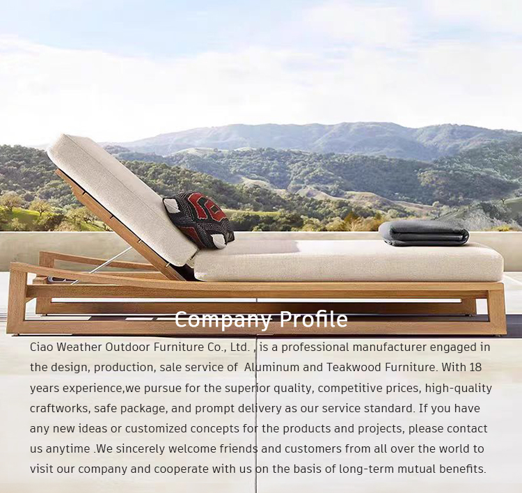 Modern Teak Chaise Waterproof Cushioned Sun Lounger for Luxury Outdoor Pool and Beachside Relaxation