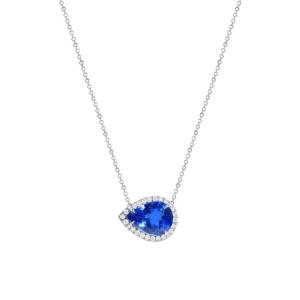 Wholesale 925 Sterling Silver Elegant Sapphire CZ Necklace Simple Design Prefer For Women Gift from china suppliers