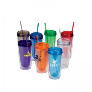 China 16oz AS/PS Double wall plastic tumbler with straw eco-friendly new on sale