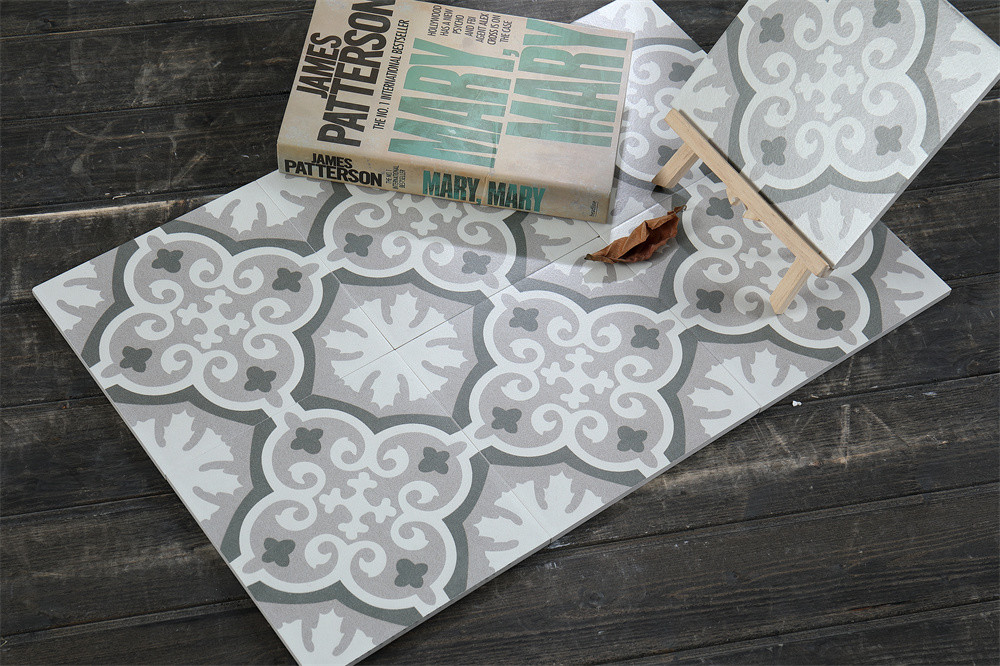 Non-Slip 20x20cm Ceramic Rustic Tiles For Office And Gray Floral Wall Tiles For Living Room