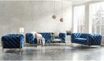 245cm Length Navy Blue 3 Seater Velvet Chesterfield Sofa For Villa